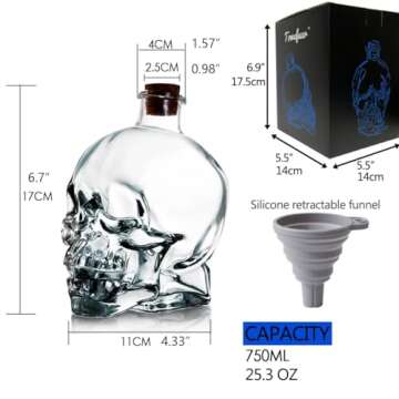 Skull Decanter Lead-free Glass With Cork Stopper - Halloween Decor Whiskey Decanter for Liquor, Vodk...