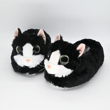 Cozy Big-Eyed Cat Plush Indoor Slippers for Women