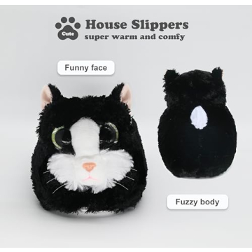 Cozy Big-Eyed Cat Plush Indoor Slippers for Women