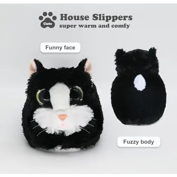 Cozy Big-Eyed Cat Plush Indoor Slippers for Women