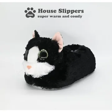 Cozy Big-Eyed Cat Plush Indoor Slippers for Women