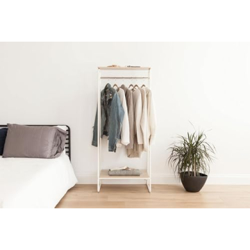 Stylish IRIS USA Clothes Rack with Wood Shelves