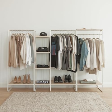 Stylish IRIS USA Clothes Rack with Wood Shelves