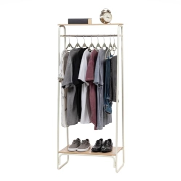 Stylish IRIS USA Clothes Rack with Wood Shelves