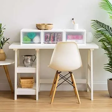 IRIS USA 14.5 Qt. Plastic Drawer Storage Organizer Stacking Drawers, 3-Pack, Stackable Unit with Sliding Drawer for Clothes Bedroom Kitchen Under Sink Pantry Craft Room Bathroom Dorm Office, White