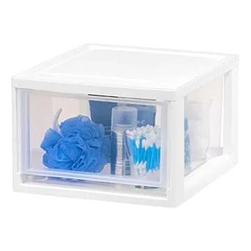 IRIS USA 14.5 Qt. Plastic Drawer Storage Organizer Stacking Drawers, 3-Pack, Stackable Unit with Sliding Drawer for Clothes Bedroom Kitchen Under Sink Pantry Craft Room Bathroom Dorm Office, White