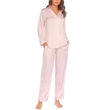 Ekouaer Silk Satin Pajamas Women's Long Sleeve Pj Set Soft Button Down 2 Piece Sleepwear Loungewear ...