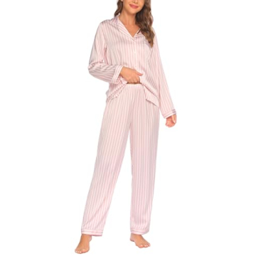 Ekouaer Silk Satin Pajamas Women's Long Sleeve Button Down Set