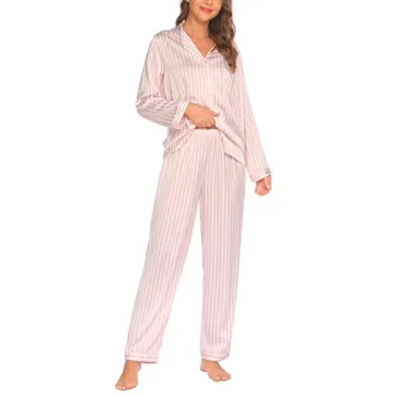 Ekouaer Silk Satin Pajamas Women's Long Sleeve Button Down Set