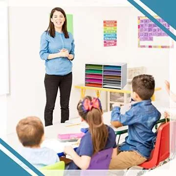 Fuutreo 2 Pieces Classroom Paper Storage Organizer Construction Paper Storage Sturdy Cardboard Class...