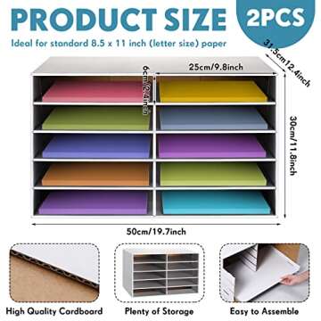 Fuutreo 2 Pieces Classroom Paper Storage Organizer Construction Paper Storage Sturdy Cardboard Classroom Mailboxes Literature Craft Organizer for Home Office (White,10 Slots)