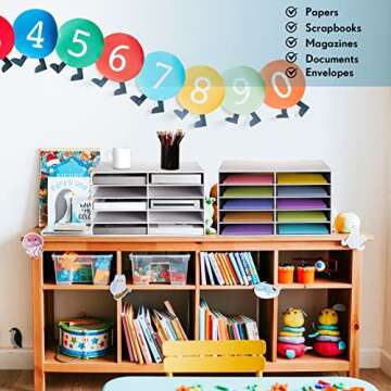 Fuutreo 2 Pieces Classroom Paper Storage Organizer Construction Paper Storage Sturdy Cardboard Classroom Mailboxes Literature Craft Organizer for Home Office (White,10 Slots)