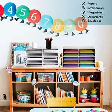Fuutreo 2 Pieces Classroom Paper Storage Organizer Construction Paper Storage Sturdy Cardboard Classroom Mailboxes Literature Craft Organizer for Home Office (White,10 Slots)
