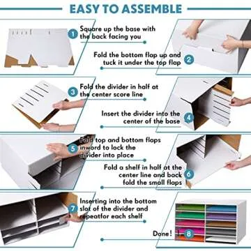 Fuutreo 2 Pieces Classroom Paper Storage Organizer Construction Paper Storage Sturdy Cardboard Classroom Mailboxes Literature Craft Organizer for Home Office (White,10 Slots)