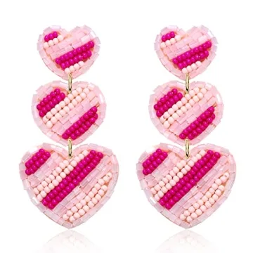 Valentine’s Day Earrings Beaded Earrings for Women Beaded Heart Earrings Pink Red Heart Seed Bead ...