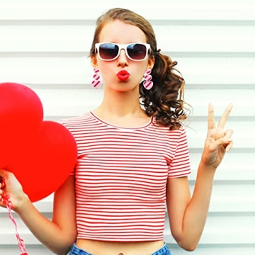 Valentine’s Day Earrings Beaded Earrings for Women Beaded Heart Earrings Pink Red Heart Seed Bead Earrings Statement Dangle Earrings Valentine’s Gift (Pink)