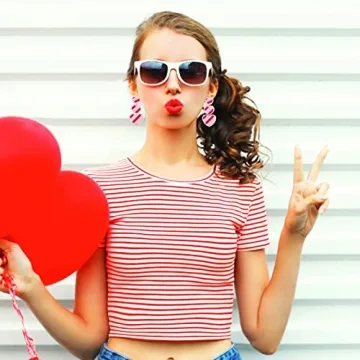 Valentine’s Day Earrings Beaded Earrings for Women Beaded Heart Earrings Pink Red Heart Seed Bead Earrings Statement Dangle Earrings Valentine’s Gift (Pink)