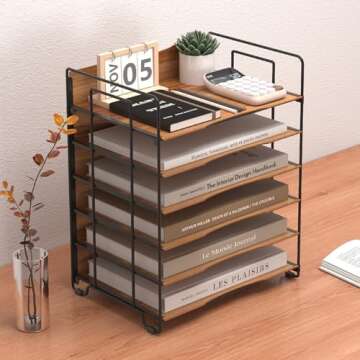 LUCYCAZ Wood Desk Organizer - 6 Tier Elegant File Organizer for Home Office