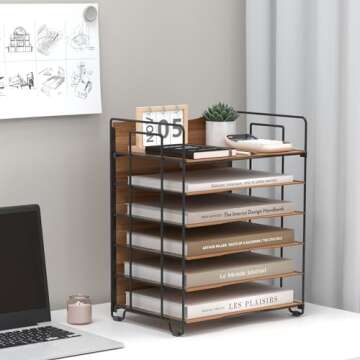 LUCYCAZ Wood Desk Organizer - 6 Tier Stylish Storage Solution
