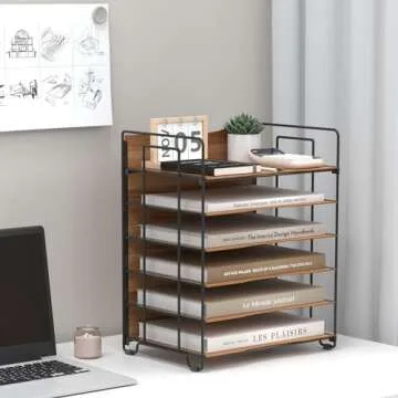 LUCYCAZ Wood Desk Organizer - 6 Tier Stylish Storage Solution