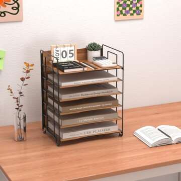 LUCYCAZ Wood Desk Organizer - 6 Tier Stylish Storage Solution