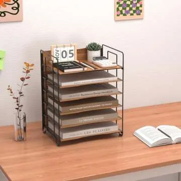 LUCYCAZ Wood Desk Organizer - 6 Tier Stylish Storage Solution