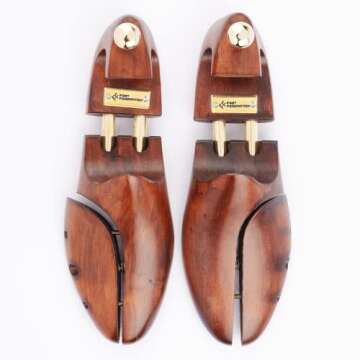 Foot Federation MENS WOODEN SHOE TREE WITH TWIN TUBES COLORFUL BEECH WOOD (US SHOE SIZE 11-12, BROWN)