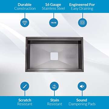 Strictly Sinks Undermount Workstation Black Kitchen Sink – 32 Inch 16 Gauge Single Bowl Kitchen Si...