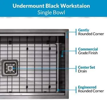 Undermount Black Workstation Kitchen Sink - 32 Inch