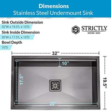 Undermount Black Workstation Kitchen Sink - 32 Inch