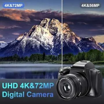 Cameras for Photography, 12X Optical Zoom 4K Digital Camera with WiFi & App Control, 72MP Vlogging Camera with 180° Flip Screen, Auto Focus, Dual Batteries, 59mm Wide Angle & Macro Lens, 32GB SD Card