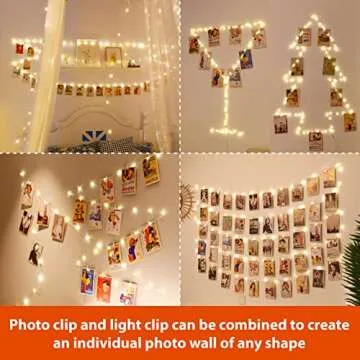 HXWEIYE 120LEDs Photo String Light, Warm White 40Ft Fairy Light with 52 Clear Clips & 12 Hooks on Wall, Timer & 8 Modes USB Powered Copper Wire Light for Hanging Picture, Bedroom Party