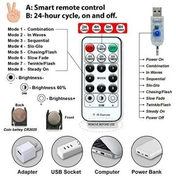 HXWEIYE 120LEDs Photo String Light, Warm White 40Ft Fairy Light with 52 Clear Clips & 12 Hooks on Wall, Timer & 8 Modes USB Powered Copper Wire Light for Hanging Picture, Bedroom Party