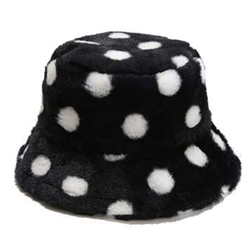 Sydbecs Winter Bucket Hat Fluffy Faux Fur Fisherman Cap for Women Men Solid Color Style(C-Black)