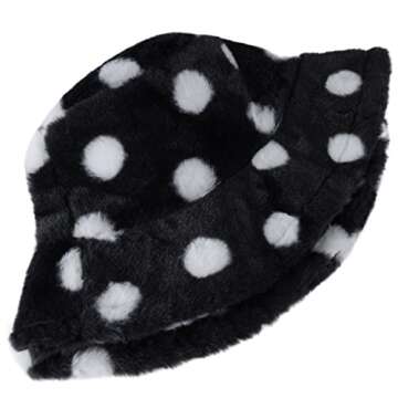 Sydbecs Winter Bucket Hat Fluffy Faux Fur Fisherman Cap for Women Men Solid Color Style(C-Black)