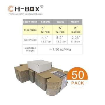 CH-BOX 50 Pack 5x5x2'' Small Shipping Boxes, Corrugated Cardboard Mailers for Business, White (CM552...