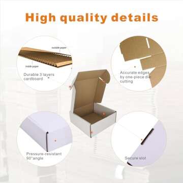 CH-BOX 50 Pack 5x5x2'' Small Shipping Boxes, Corrugated Cardboard Mailers for Business, White (CM552)