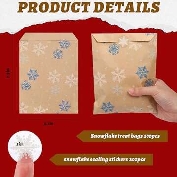 Cholemy 200 Pcs Winter Snowflake Treat Bags Holiday Gift Bags with Sealing Stickers Small Paper Good...