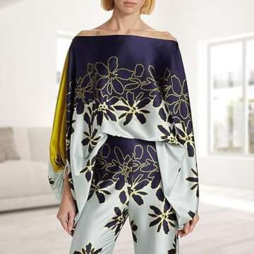 REASERAL Womens Fall Loose 2 Piece Outfits Off Shoulder Printed Long Sleeve Casual Going Out Wide Leg Pants Set