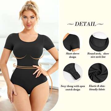 Irisnaya Bodysuit for Women Tummy Control Shapewear Thong Shaping Tank Top Round Neck Jumpsuits Short Sleeve T Shirts…