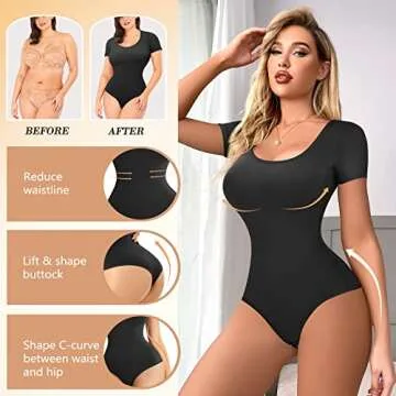 Irisnaya Bodysuit for Women Tummy Control Shapewear Thong Shaping Tank Top Round Neck Jumpsuits Short Sleeve T Shirts…