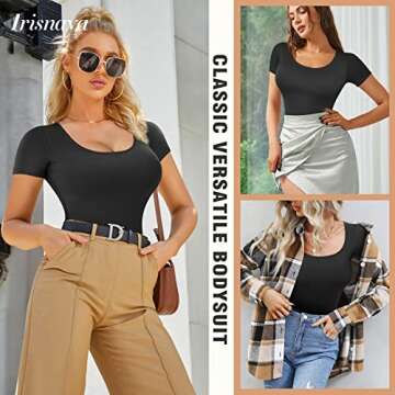 Irisnaya Bodysuit for Women Tummy Control Shapewear Thong Shaping Tank Top Round Neck Jumpsuits Short Sleeve T Shirts…