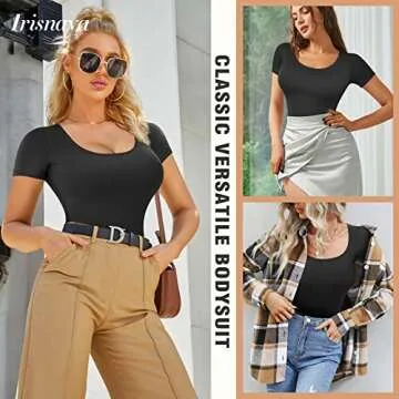 Irisnaya Bodysuit for Women Tummy Control Shapewear Thong Shaping Tank Top Round Neck Jumpsuits Short Sleeve T Shirts…