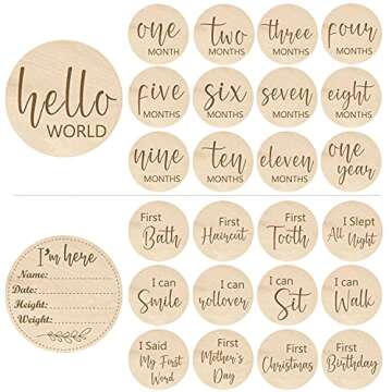 Baby Milestone Cards Wooden Monthly Cards and Infant First, Double Sided Engraved Photo Prop Discs,G...