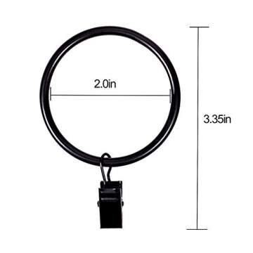 KINJOEK 100 PCS 2 Inch Curtain Rings with Clips and Eyelet, Interior Diameter Rustproof Metal Drapery Rod Loop with Strong Hooks for Room, Bathroom and Parlor Window, Black