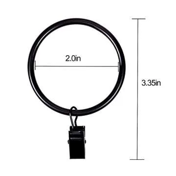 KINJOEK 100 PCS 2 Inch Curtain Rings with Clips and Eyelet, Interior Diameter Rustproof Metal Drapery Rod Loop with Strong Hooks for Room, Bathroom and Parlor Window, Black
