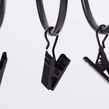 KINJOEK 100 PCS 2 Inch Curtain Rings with Clips and Eyelet, Interior Diameter Rustproof Metal Drapery Rod Loop with Strong Hooks for Room, Bathroom and Parlor Window, Black