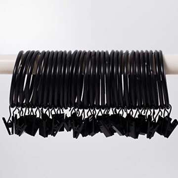 KINJOEK 100 PCS 2 Inch Curtain Rings with Clips and Eyelet, Interior Diameter Rustproof Metal Drapery Rod Loop with Strong Hooks for Room, Bathroom and Parlor Window, Black