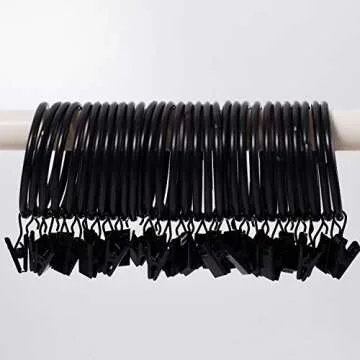 KINJOEK 100 PCS 2 Inch Curtain Rings with Clips and Eyelet, Interior Diameter Rustproof Metal Drapery Rod Loop with Strong Hooks for Room, Bathroom and Parlor Window, Black