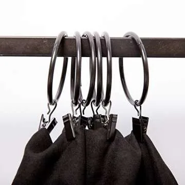KINJOEK 100 PCS 2 Inch Curtain Rings with Clips and Eyelet, Interior Diameter Rustproof Metal Drapery Rod Loop with Strong Hooks for Room, Bathroom and Parlor Window, Black